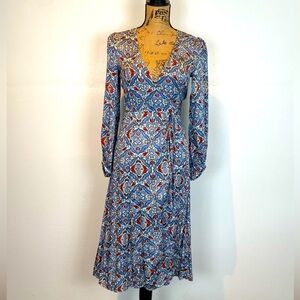 Elegant Blue Patterned Women's Dress